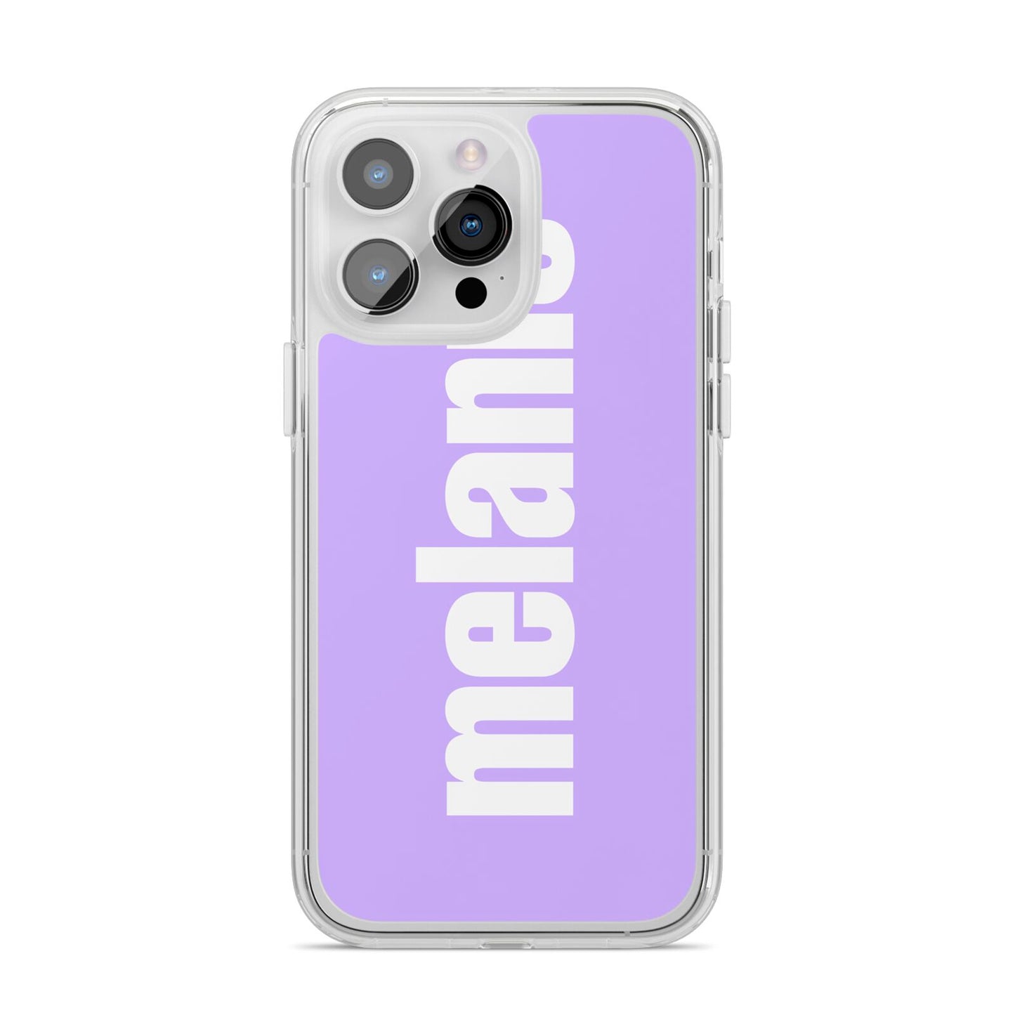 Personalised Purple Name iPhone 14 Pro Max Clear Tough Case Silver