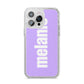 Personalised Purple Name iPhone 14 Pro Max Glitter Tough Case Silver