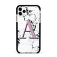 Personalised Purple Single Initial Marble Apple iPhone 11 Pro Max in Silver with Black Impact Case