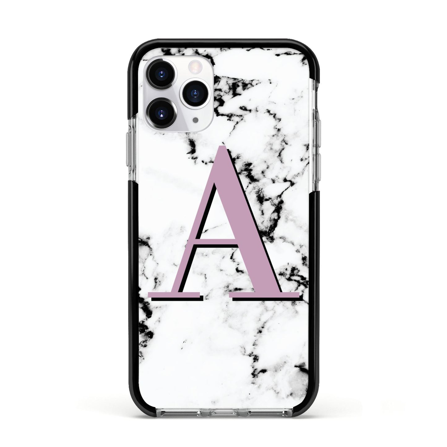 Personalised Purple Single Initial Marble Apple iPhone 11 Pro in Silver with Black Impact Case