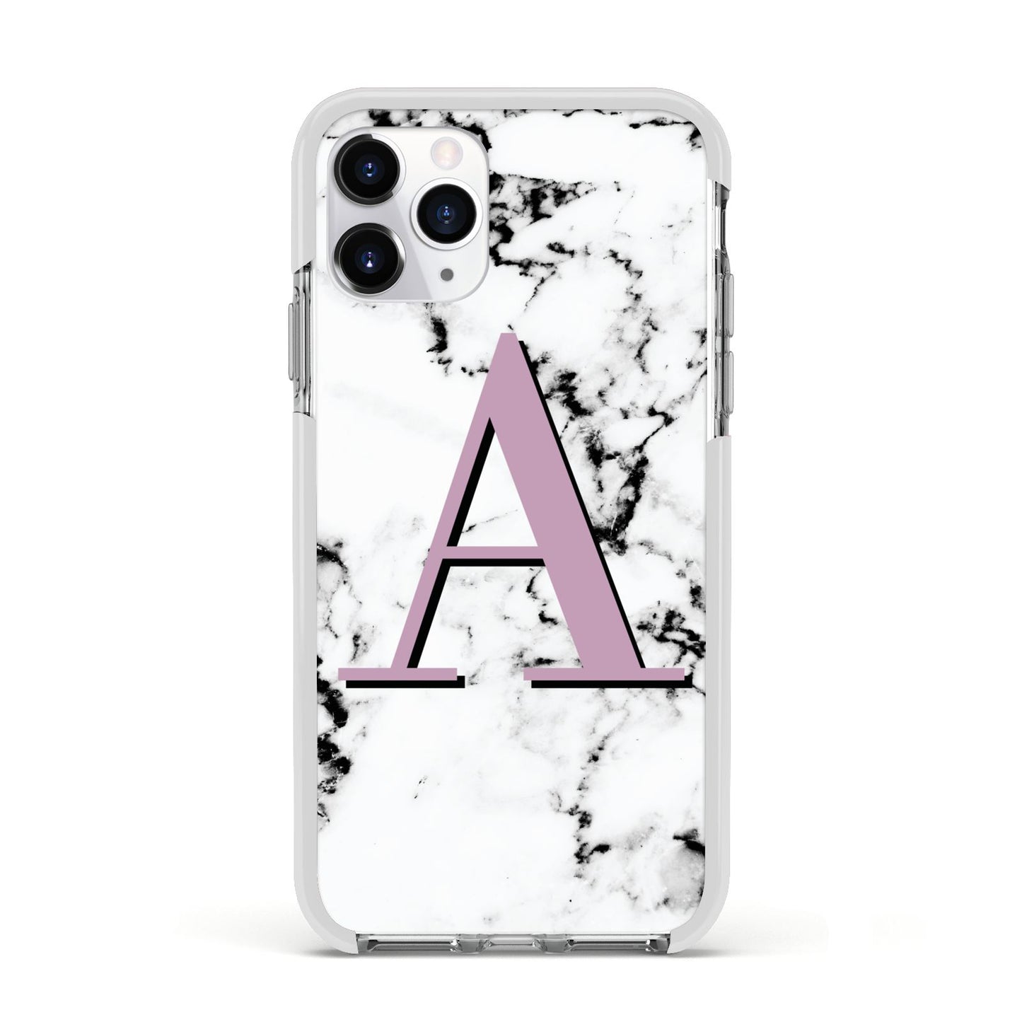 Personalised Purple Single Initial Marble Apple iPhone 11 Pro in Silver with White Impact Case