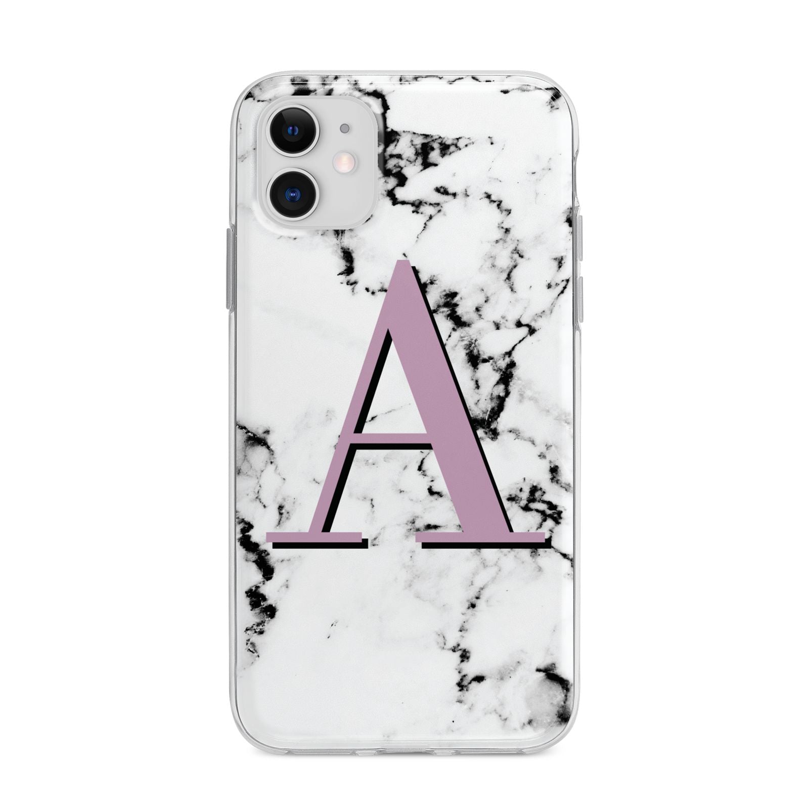 Personalised Purple Single Initial Marble Apple iPhone 11 in White with Bumper Case