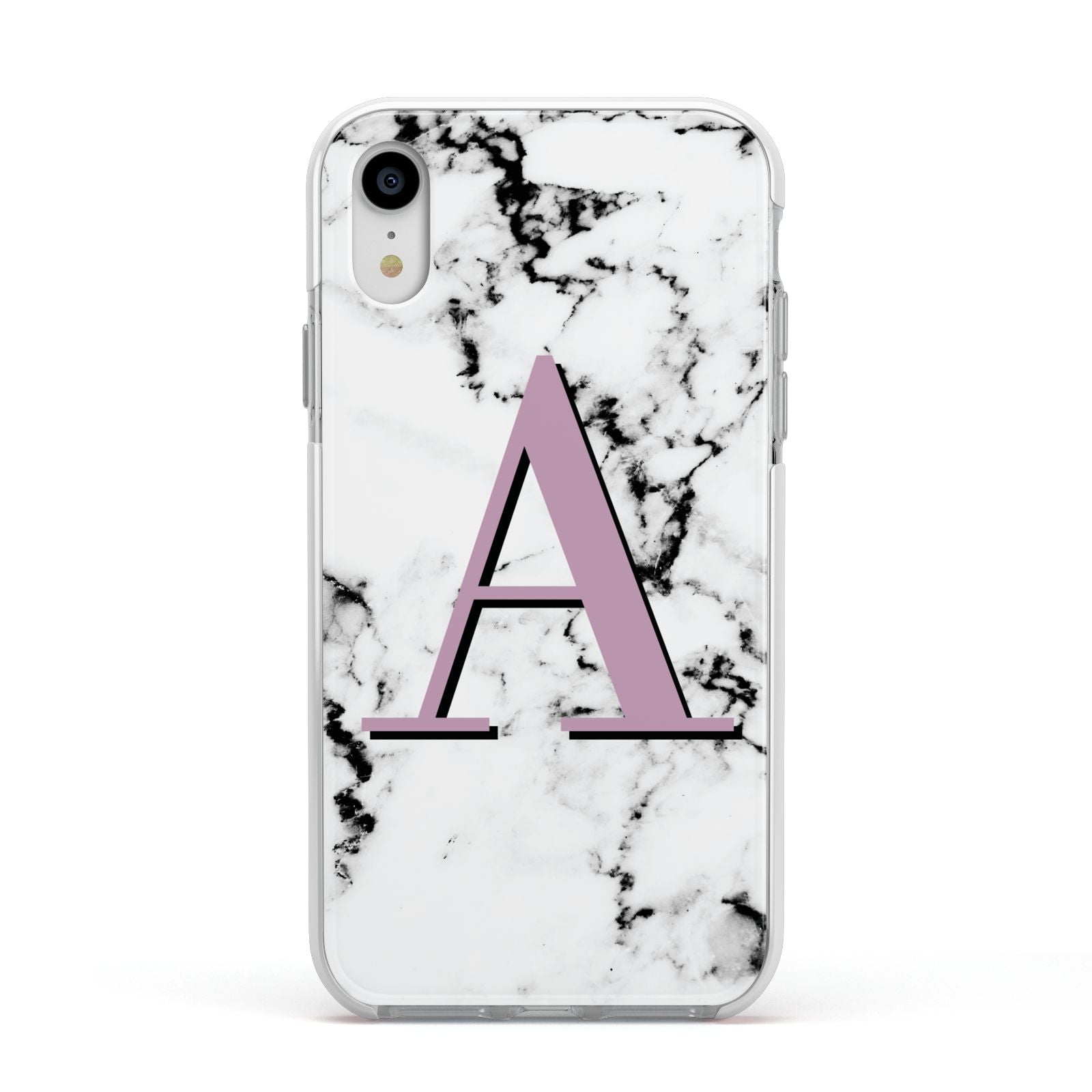 Personalised Purple Single Initial Marble Apple iPhone XR Impact Case White Edge on Silver Phone