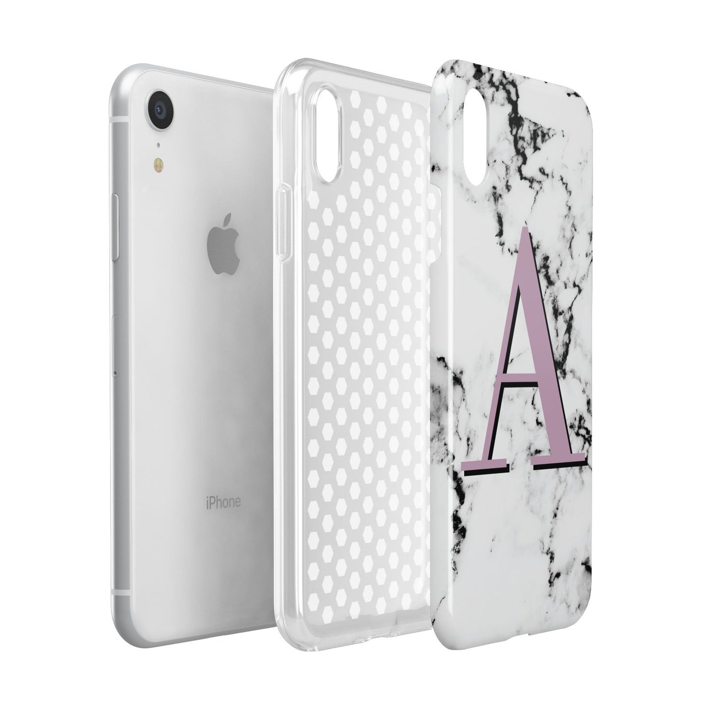 Personalised Purple Single Initial Marble Apple iPhone XR White 3D Tough Case Expanded view