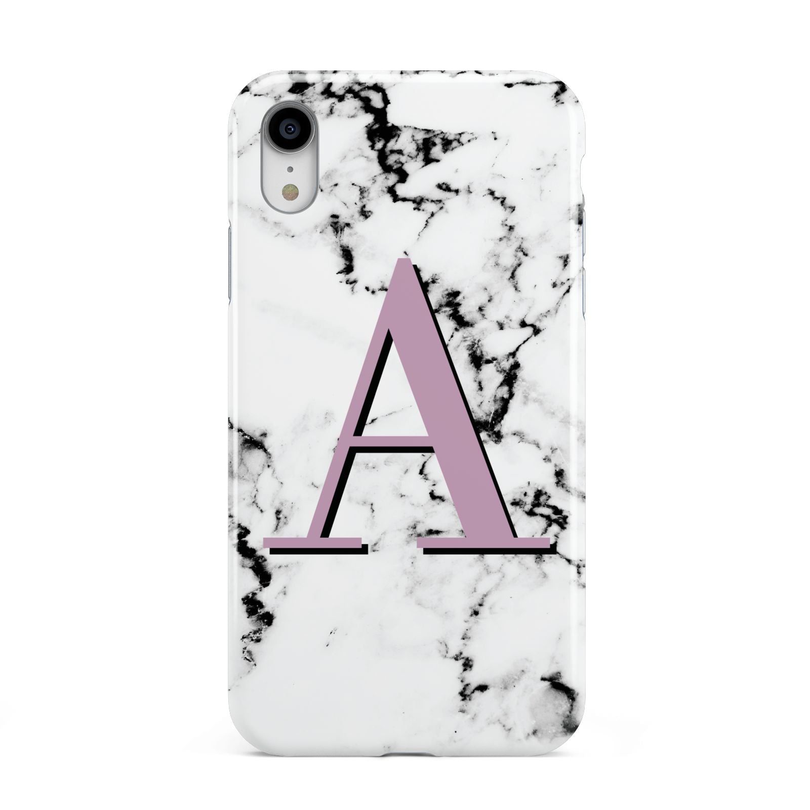Personalised Purple Single Initial Marble Apple iPhone XR White 3D Tough Case
