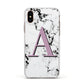 Personalised Purple Single Initial Marble Apple iPhone Xs Impact Case White Edge on Gold Phone