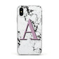 Personalised Purple Single Initial Marble Apple iPhone Xs Impact Case White Edge on Silver Phone