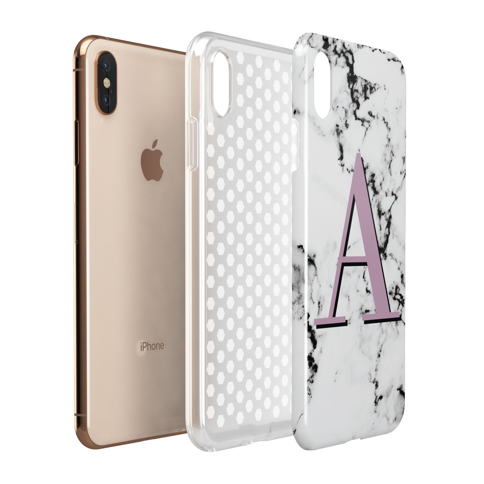 Personalised Purple Single Initial Marble Apple iPhone Xs Max 3D Tough Case Expanded View