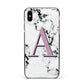 Personalised Purple Single Initial Marble Apple iPhone Xs Max Impact Case Black Edge on Gold Phone
