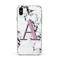 Personalised Purple Single Initial Marble Apple iPhone Xs Max Impact Case Pink Edge on Black Phone