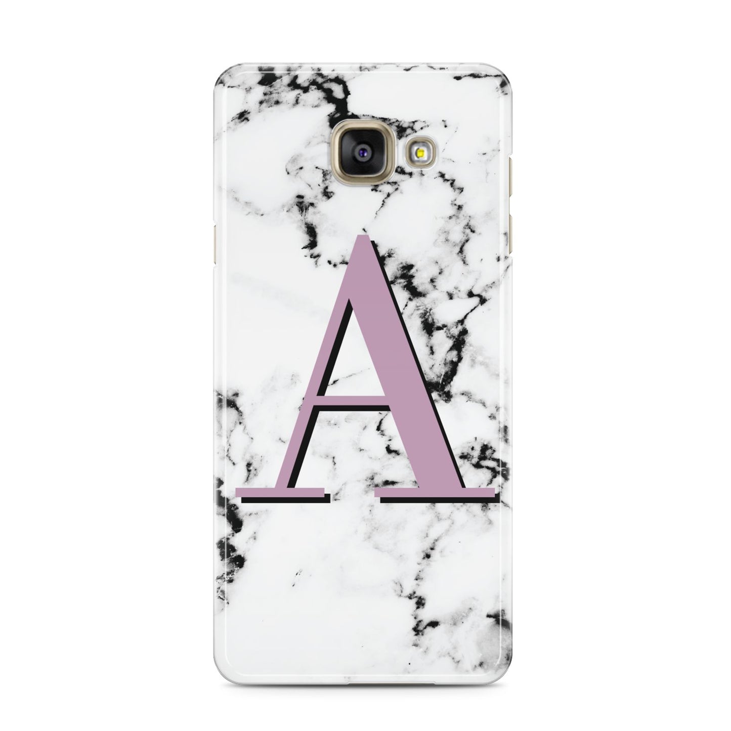 Personalised Purple Single Initial Marble Samsung Galaxy A3 2016 Case on gold phone