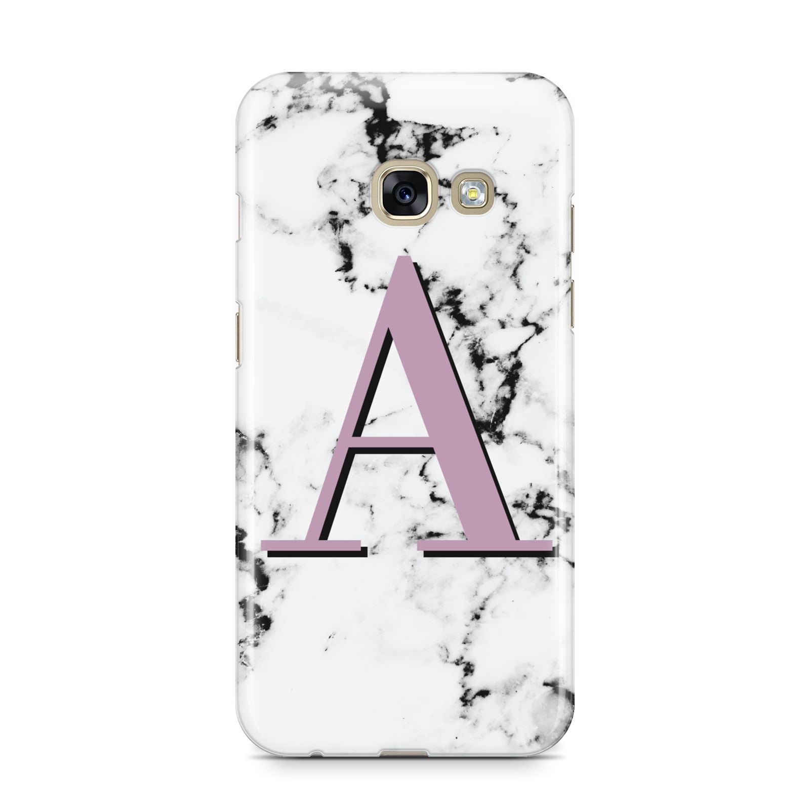 Personalised Purple Single Initial Marble Samsung Galaxy A3 2017 Case on gold phone