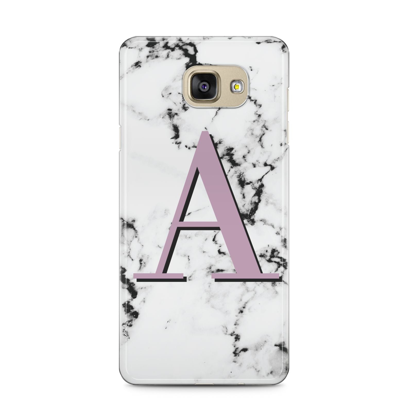 Personalised Purple Single Initial Marble Samsung Galaxy A5 2016 Case on gold phone