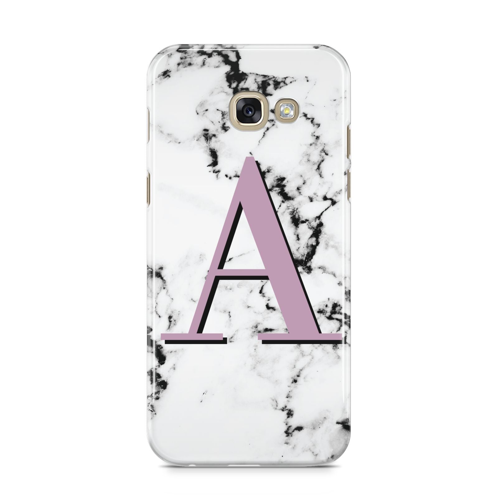 Personalised Purple Single Initial Marble Samsung Galaxy A5 2017 Case on gold phone