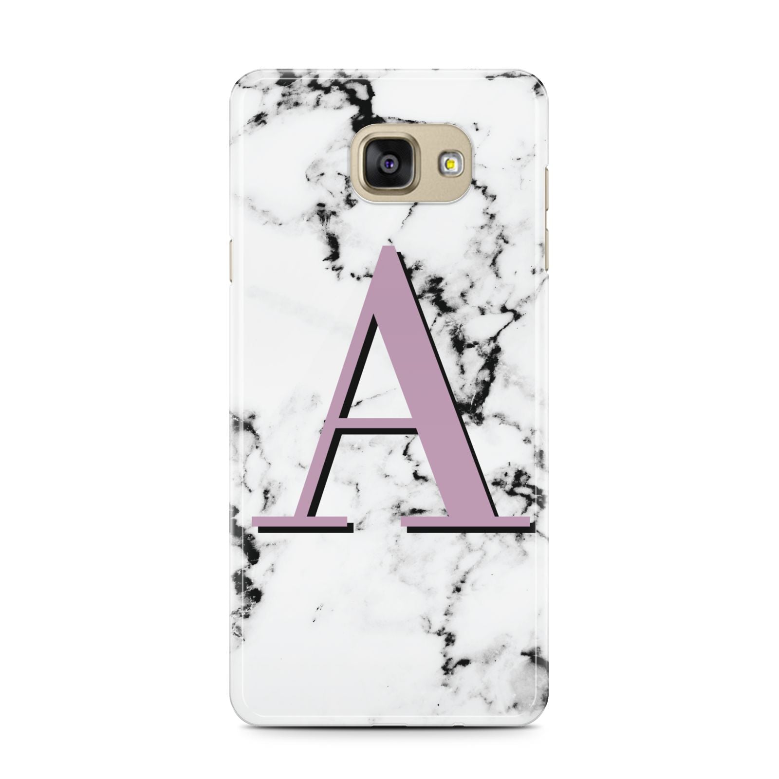 Personalised Purple Single Initial Marble Samsung Galaxy A7 2016 Case on gold phone