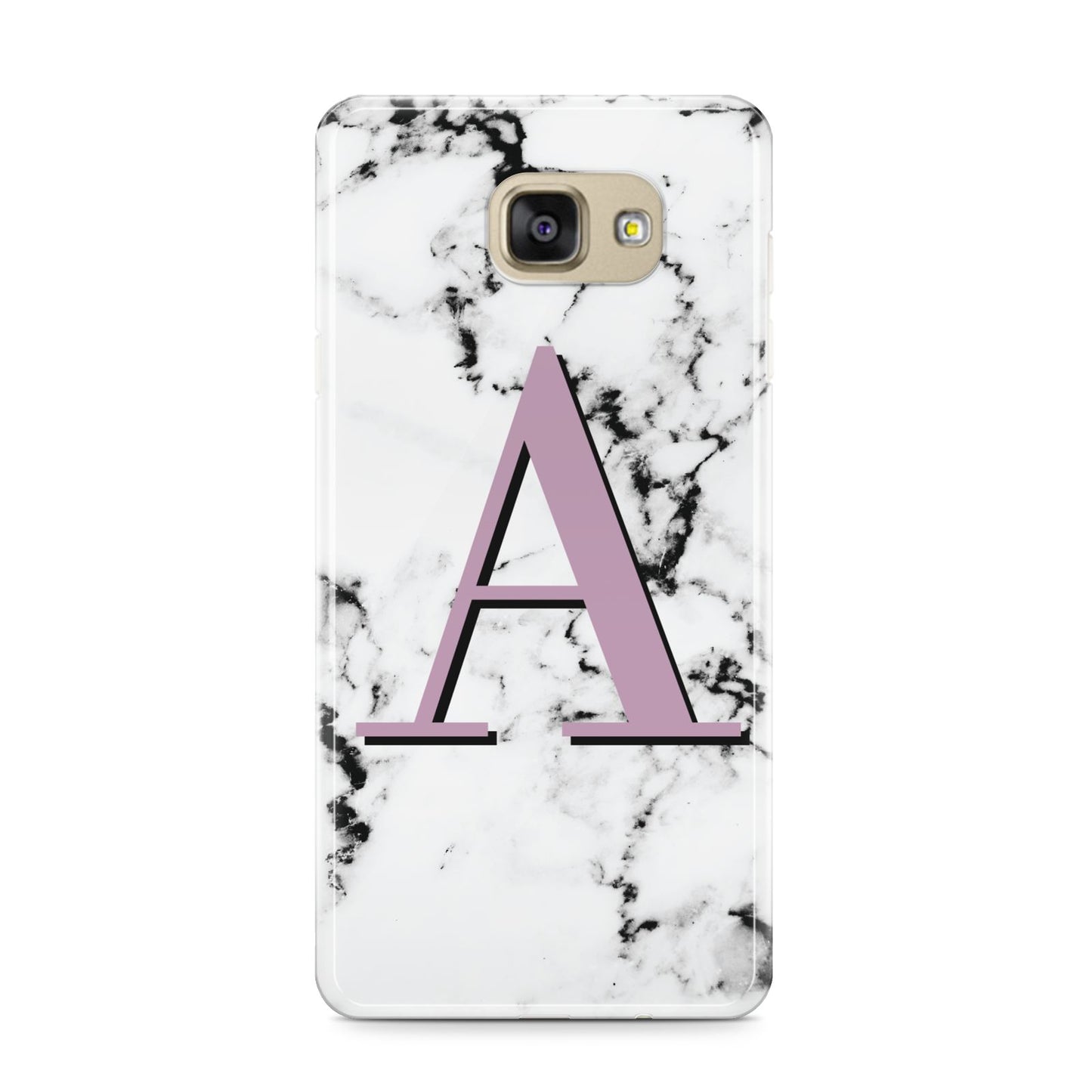 Personalised Purple Single Initial Marble Samsung Galaxy A9 2016 Case on gold phone