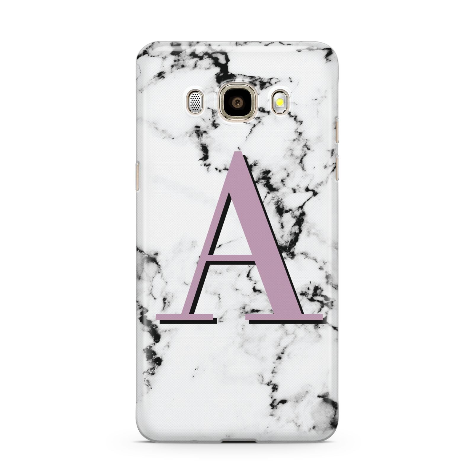 Personalised Purple Single Initial Marble Samsung Galaxy J7 2016 Case on gold phone