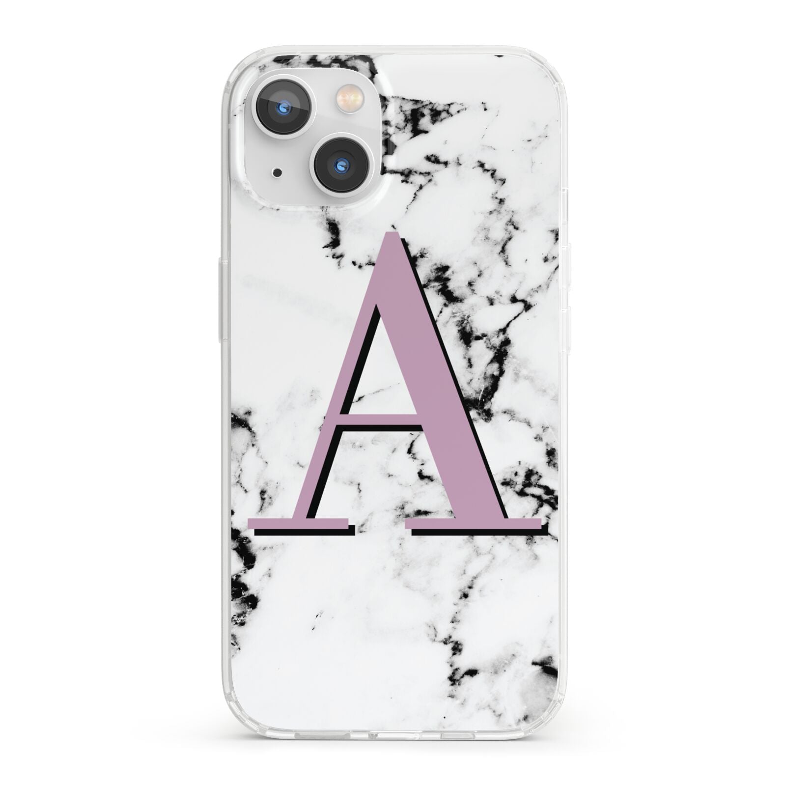 Personalised Purple Single Initial Marble iPhone 13 Clear Bumper Case