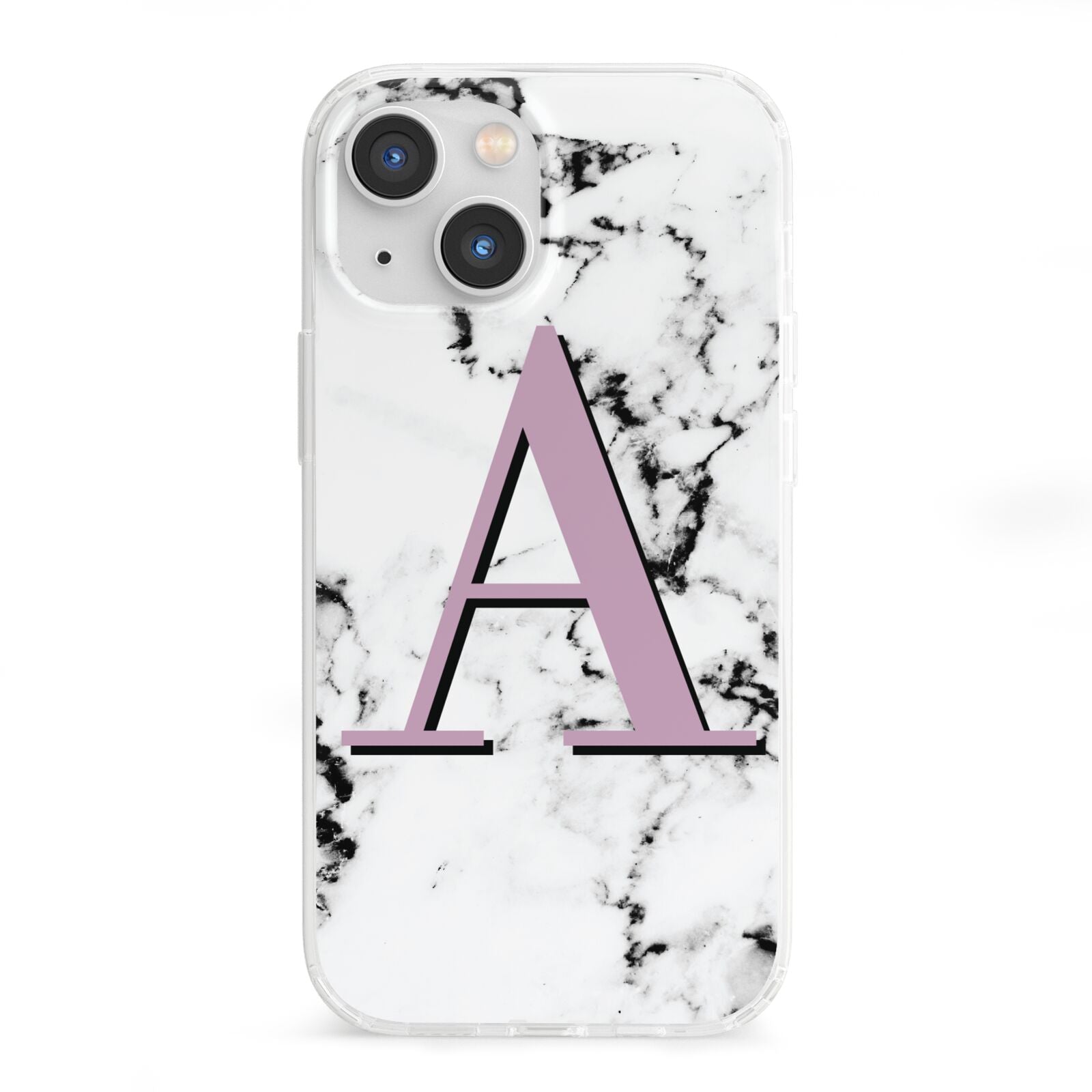 Personalised Purple Single Initial Marble iPhone 13 Mini Clear Bumper Case