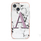 Personalised Purple Single Initial Marble iPhone 13 Mini TPU Impact Case with Pink Edges