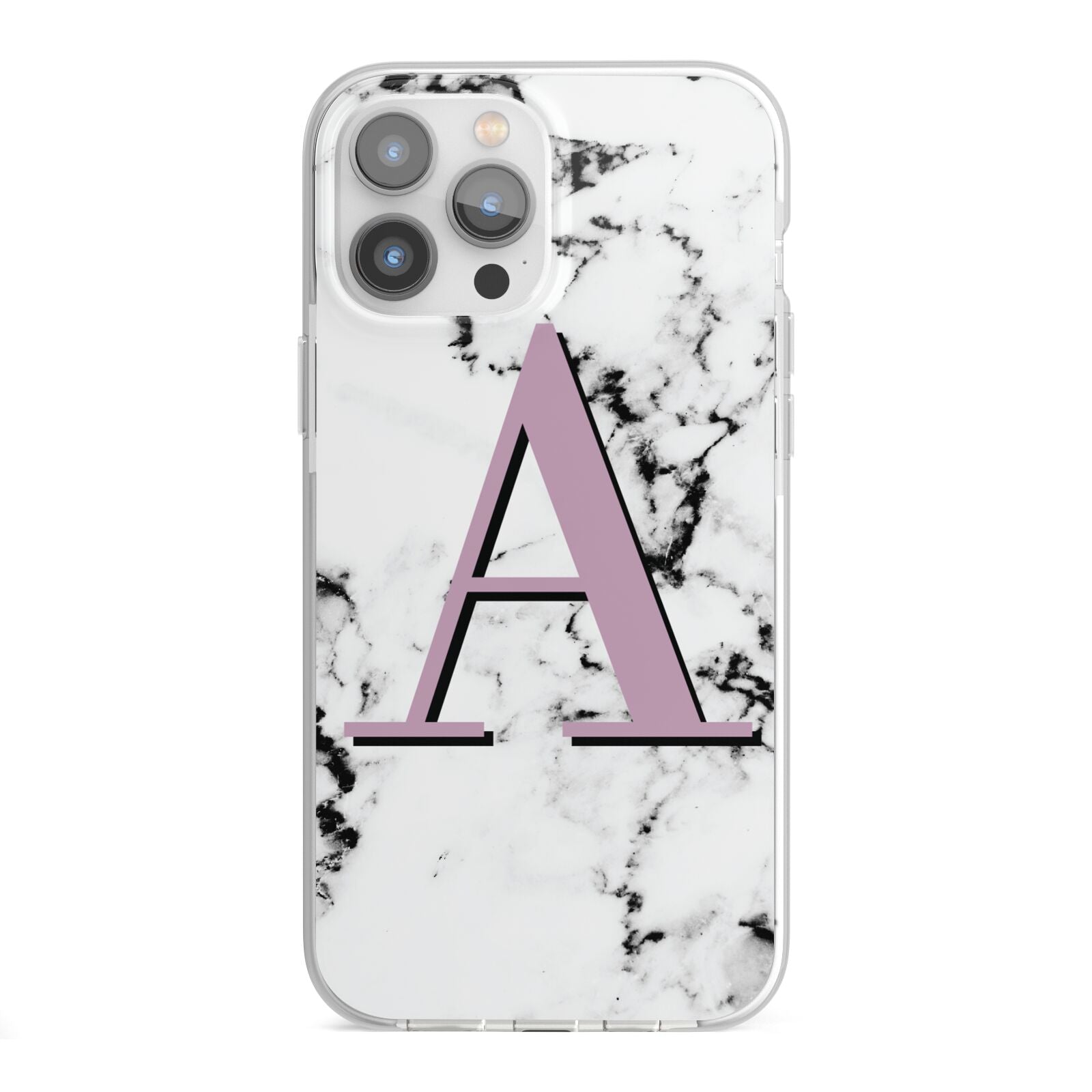 Personalised Purple Single Initial Marble iPhone 13 Pro Max TPU Impact Case with White Edges