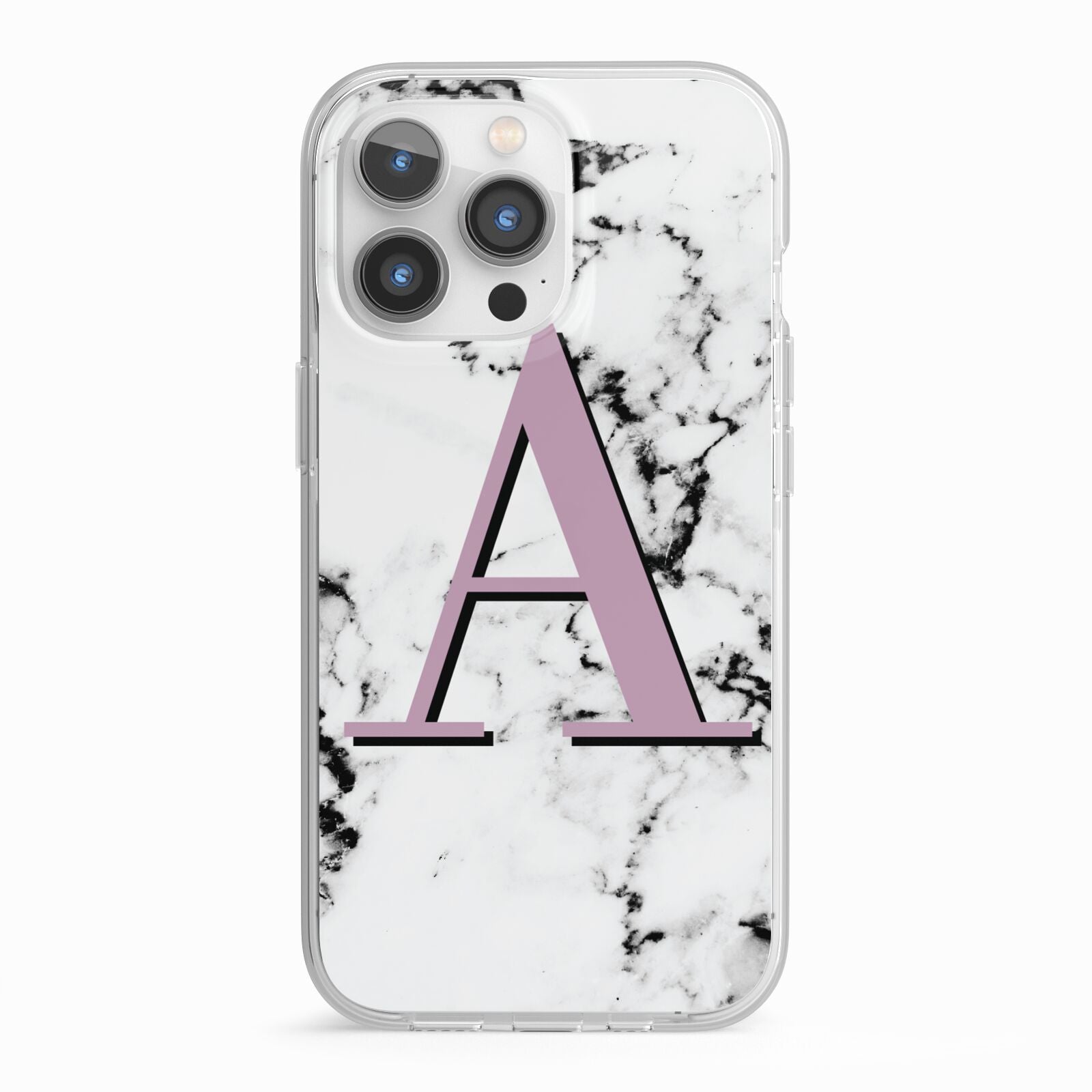 Personalised Purple Single Initial Marble iPhone 13 Pro TPU Impact Case with White Edges