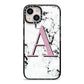 Personalised Purple Single Initial Marble iPhone 14 Black Impact Case on Silver phone