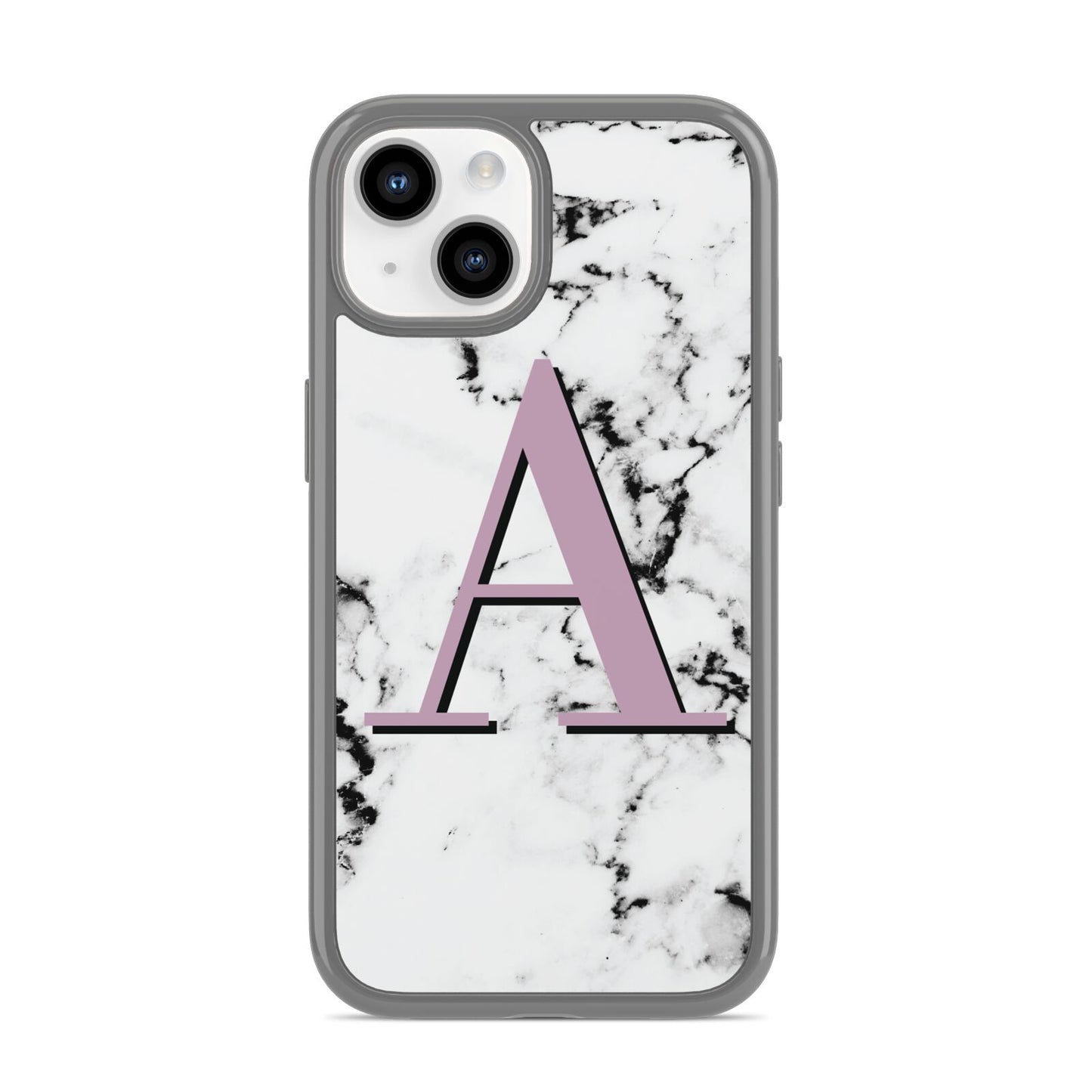 Personalised Purple Single Initial Marble iPhone 14 Clear Tough Case Starlight