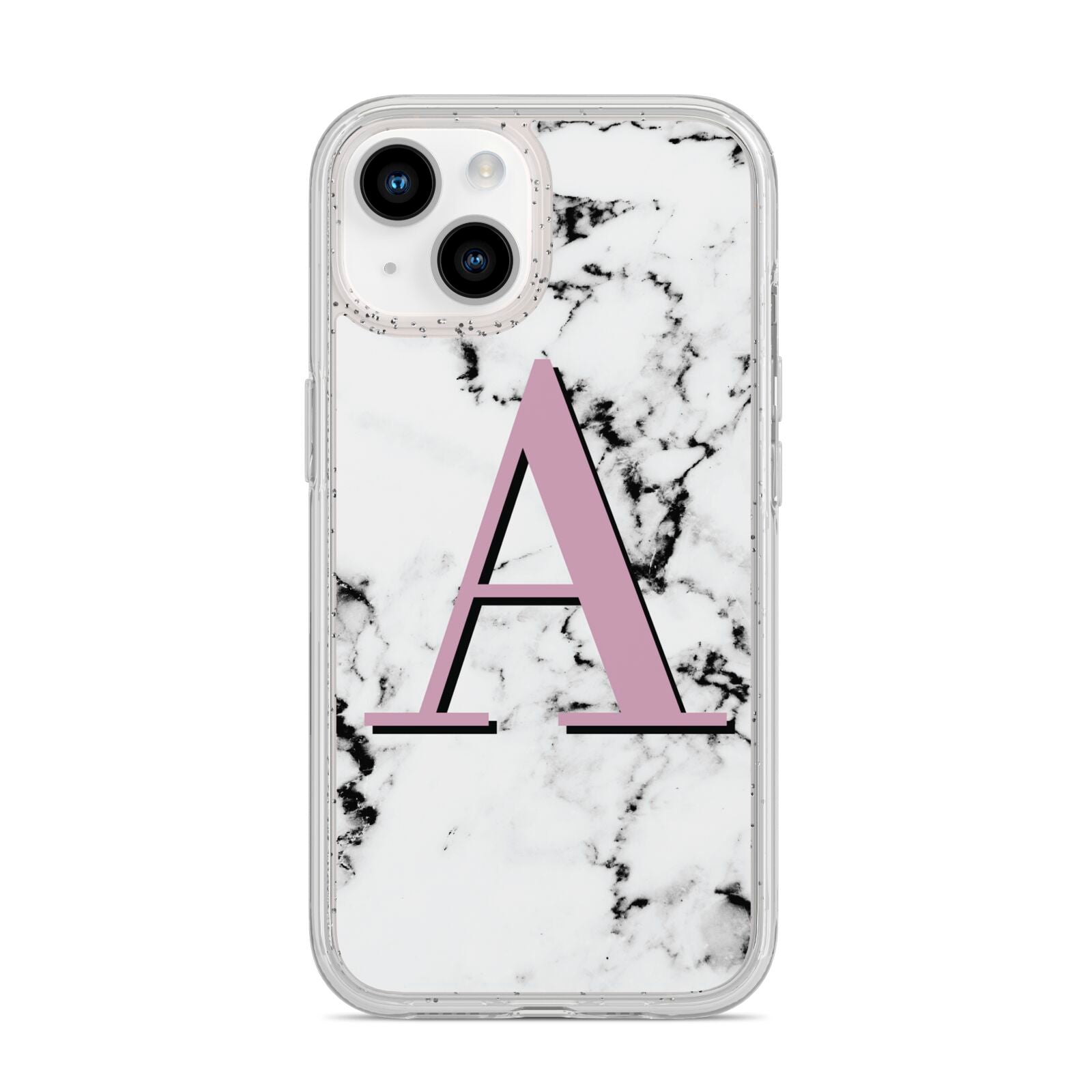 Personalised Purple Single Initial Marble iPhone 14 Glitter Tough Case Starlight