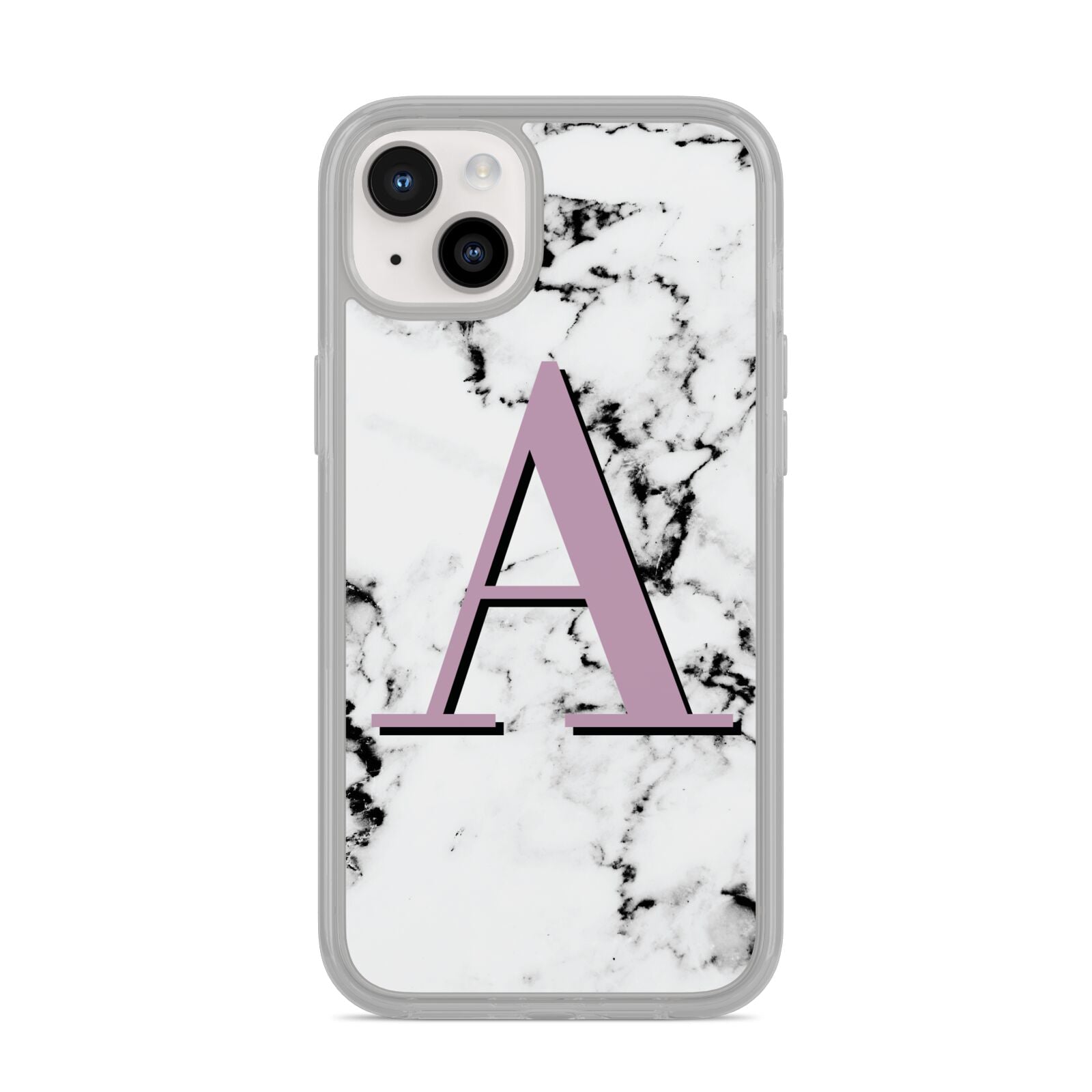 Personalised Purple Single Initial Marble iPhone 14 Plus Clear Tough Case Starlight