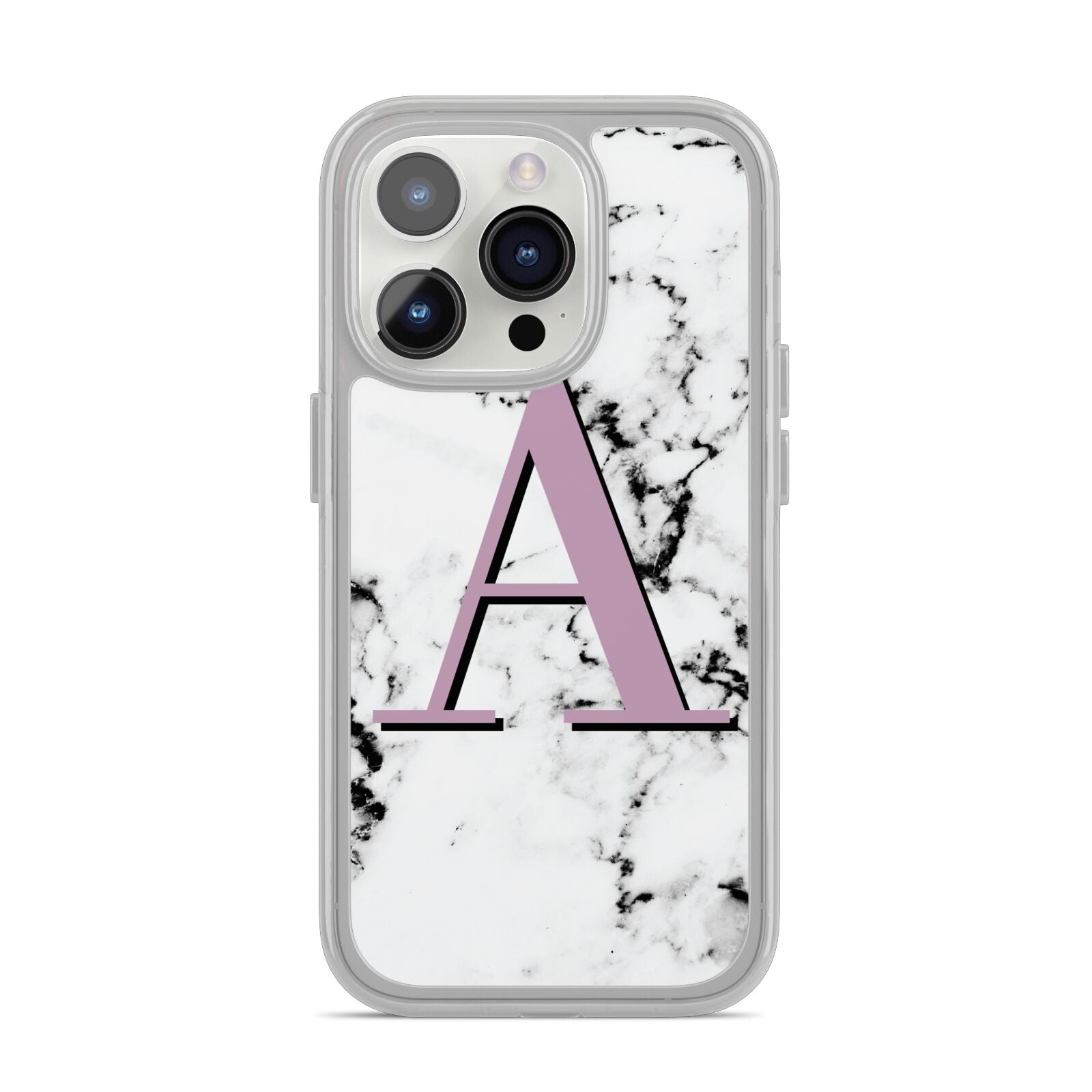 Personalised Purple Single Initial Marble iPhone 14 Pro Clear Tough Case Silver