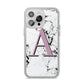 Personalised Purple Single Initial Marble iPhone 14 Pro Max Clear Tough Case Silver