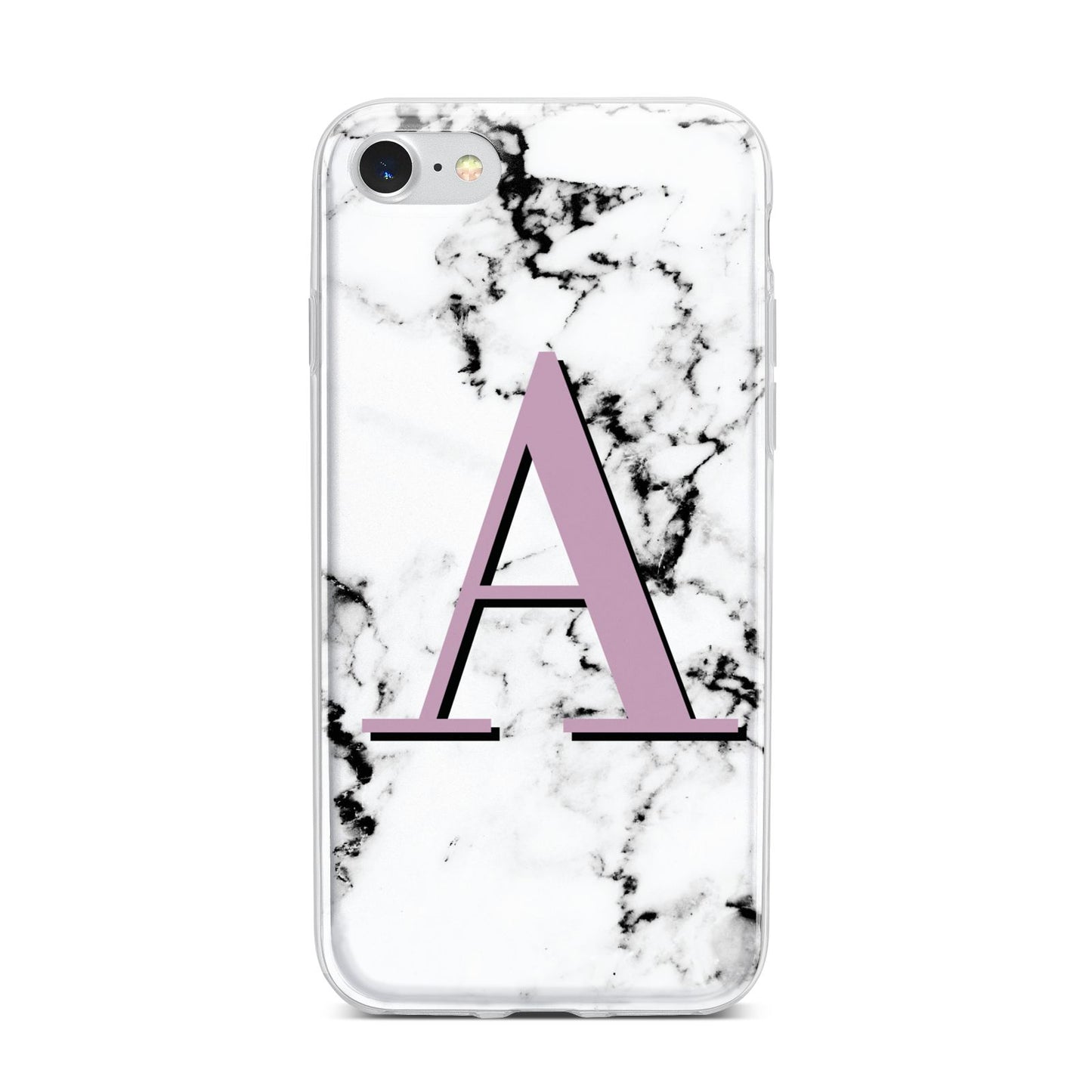Personalised Purple Single Initial Marble iPhone 7 Bumper Case on Silver iPhone