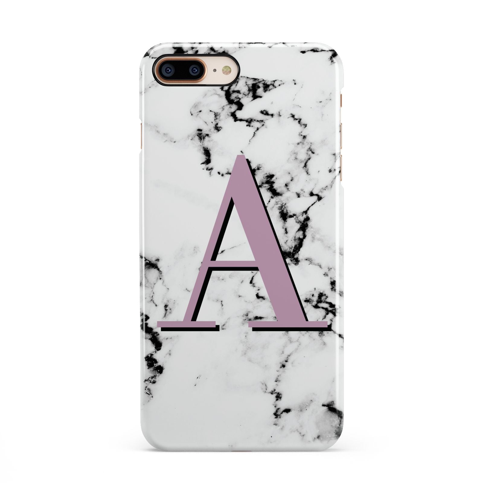 Personalised Purple Single Initial Marble iPhone 8 Plus 3D Snap Case on Gold Phone