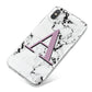 Personalised Purple Single Initial Marble iPhone X Bumper Case on Silver iPhone
