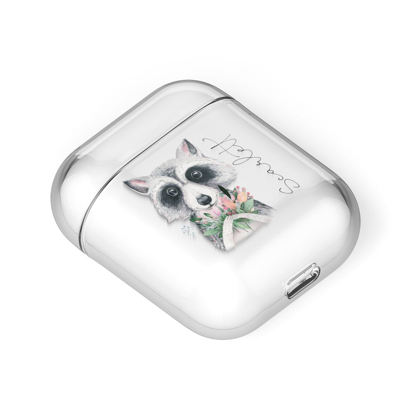Personalised Raccoon AirPods Case Laid Flat