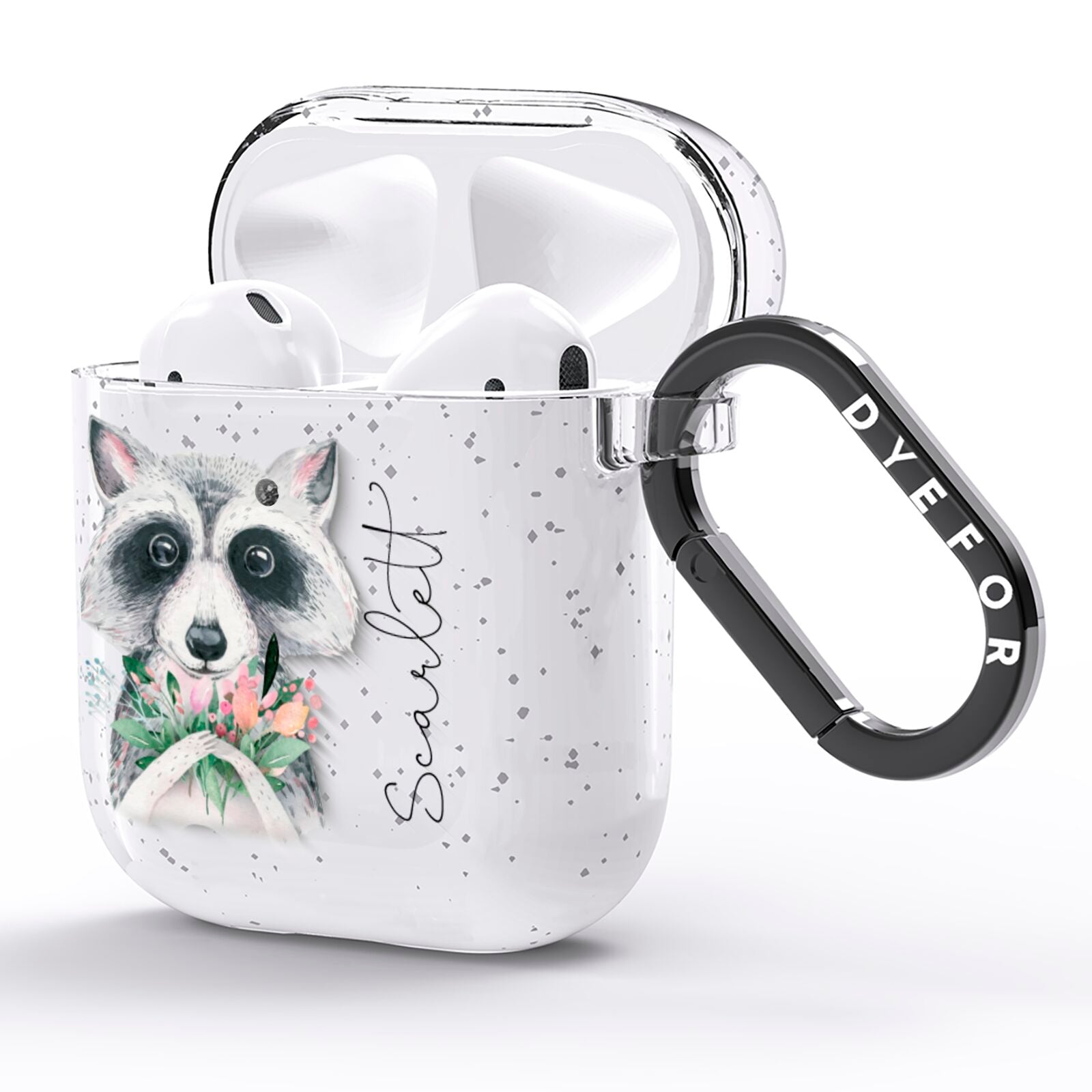 Personalised Raccoon AirPods Glitter Case Side Image