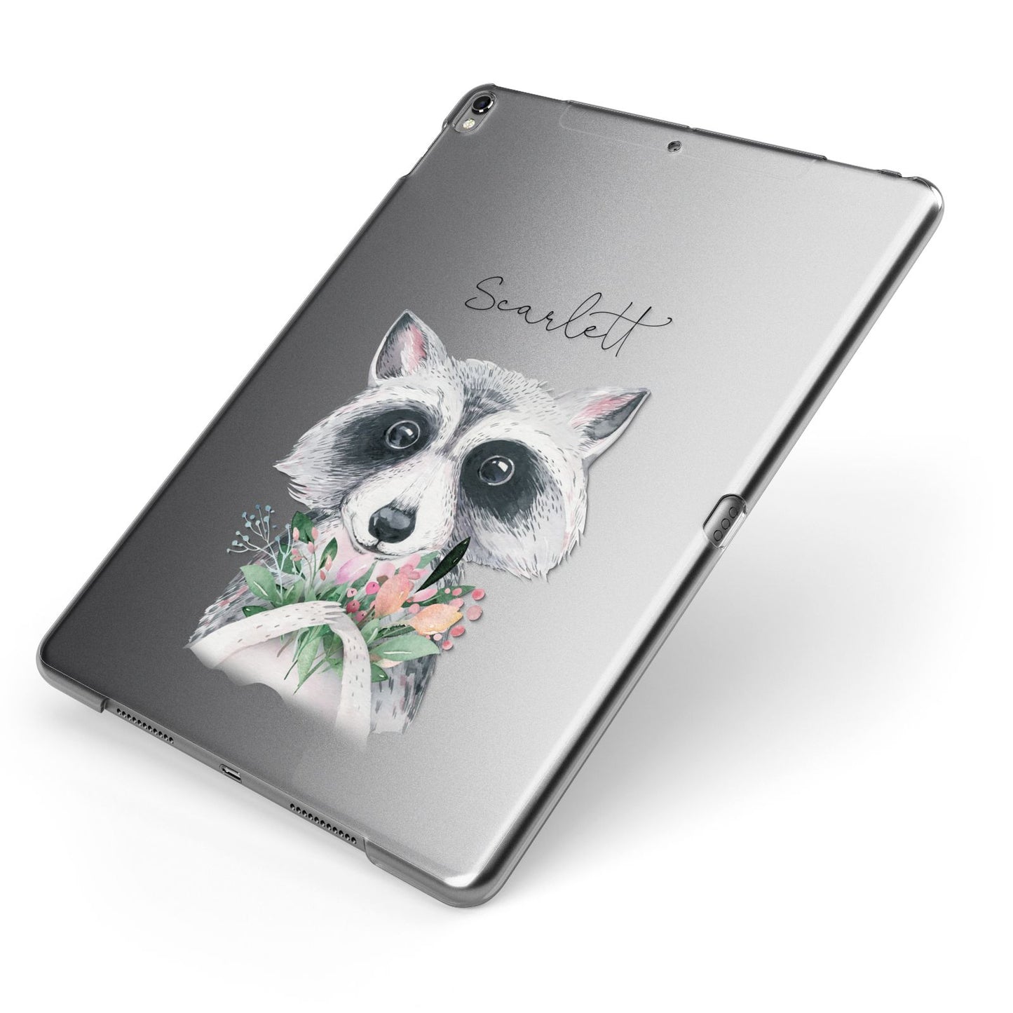 Personalised Raccoon Apple iPad Case on Grey iPad Side View