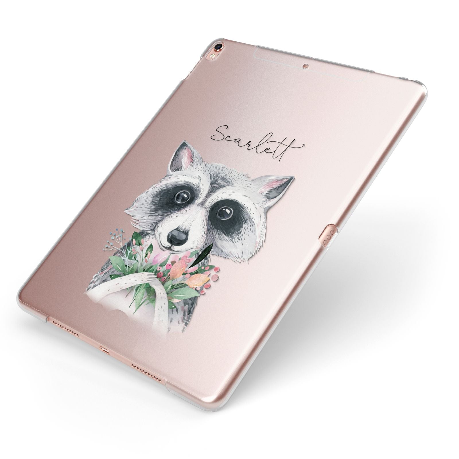 Personalised Raccoon Apple iPad Case on Rose Gold iPad Side View