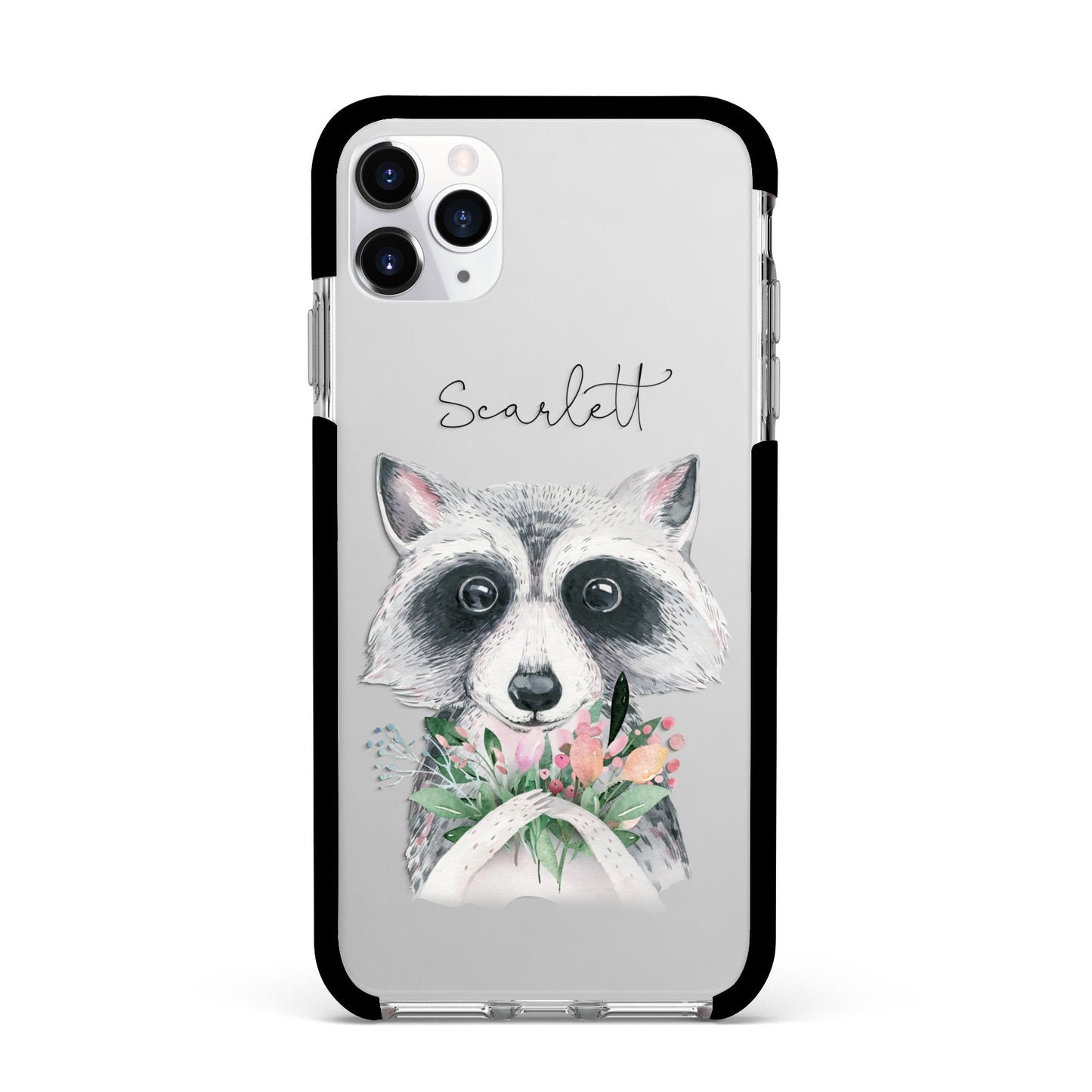 Personalised Raccoon Apple iPhone 11 Pro Max in Silver with Black Impact Case