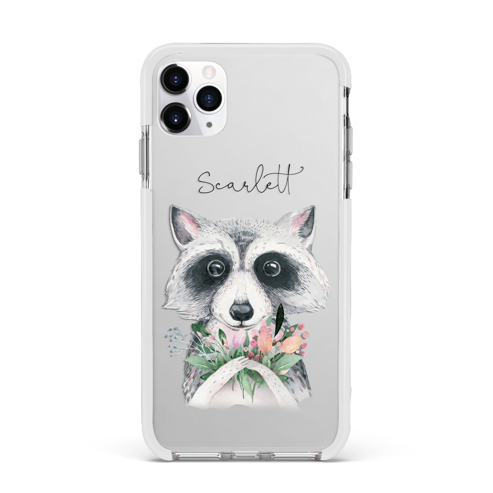 Personalised Raccoon Apple iPhone 11 Pro Max in Silver with White Impact Case