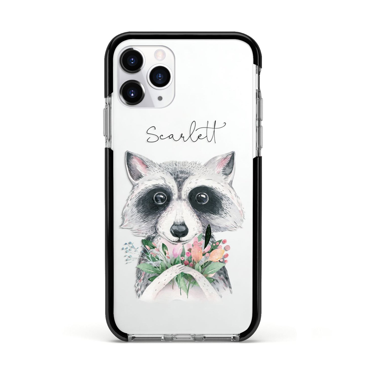 Personalised Raccoon Apple iPhone 11 Pro in Silver with Black Impact Case