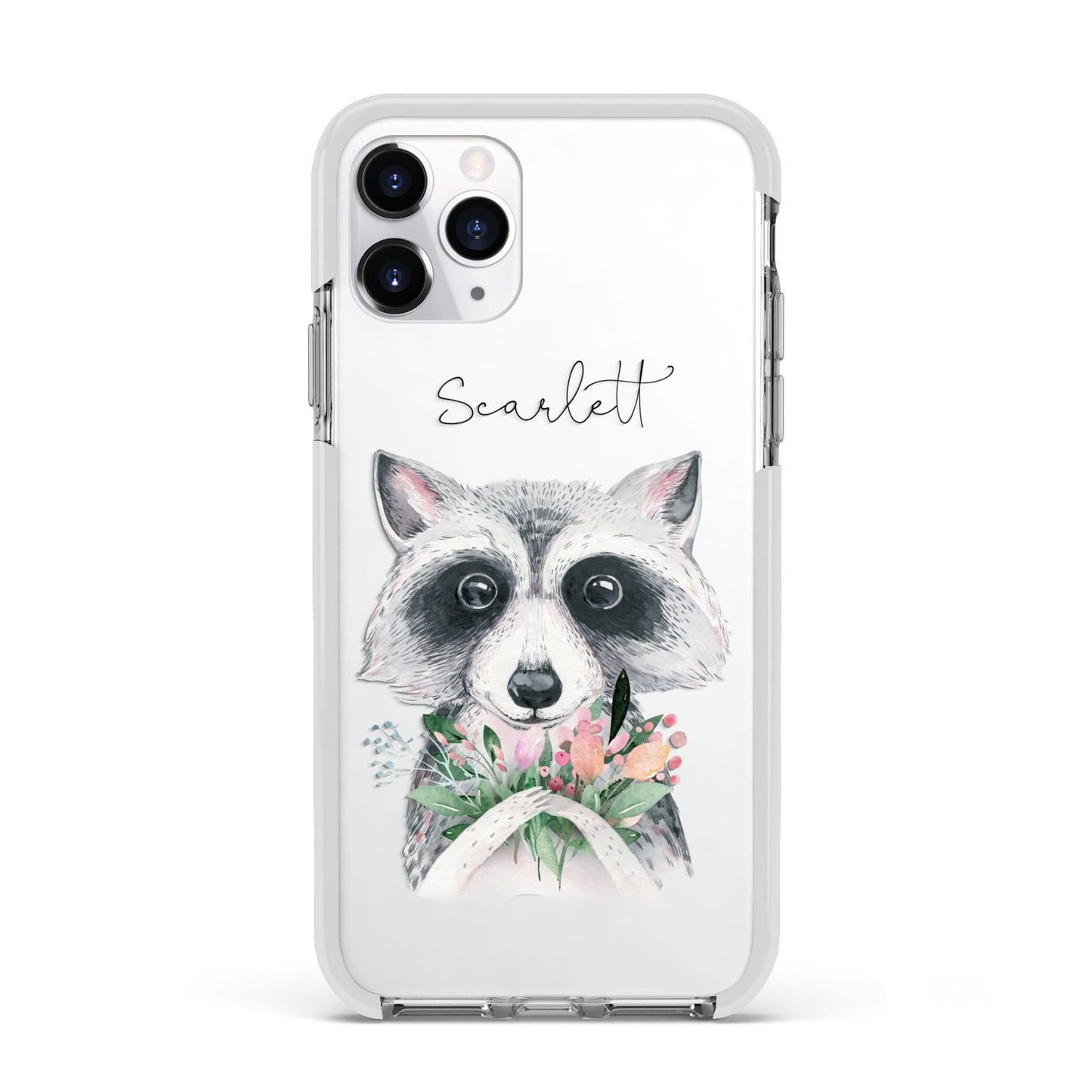 Personalised Raccoon Apple iPhone 11 Pro in Silver with White Impact Case