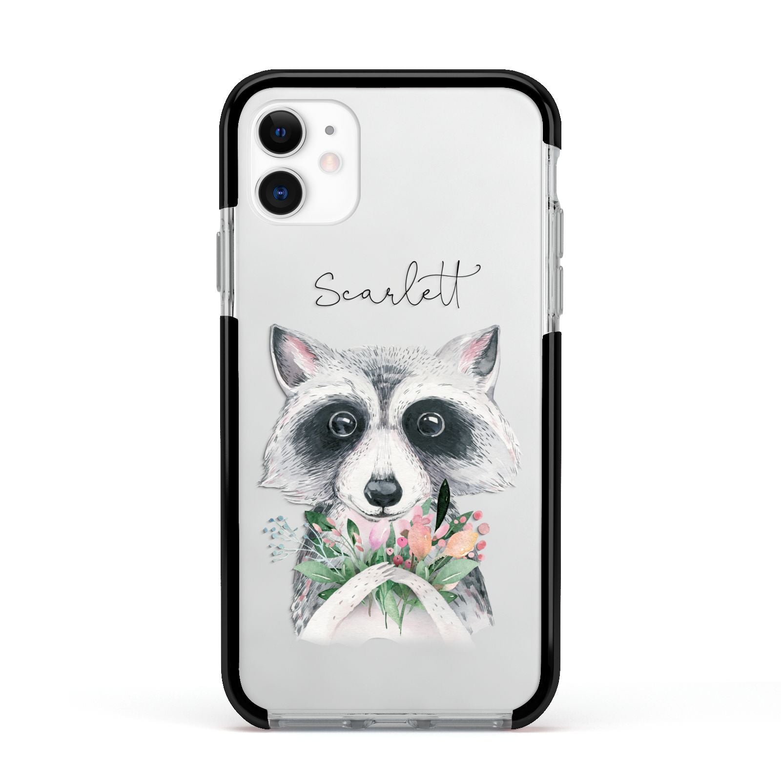 Personalised Raccoon Apple iPhone 11 in White with Black Impact Case
