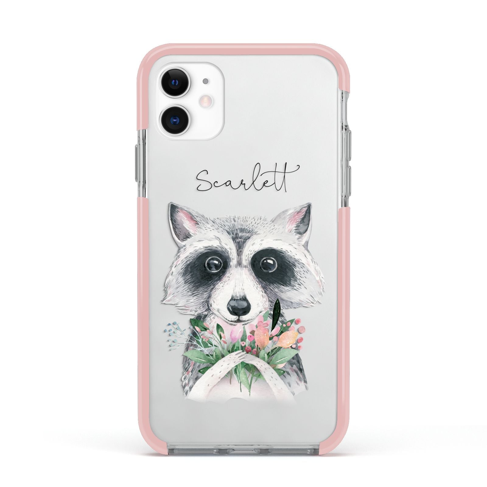 Personalised Raccoon Apple iPhone 11 in White with Pink Impact Case
