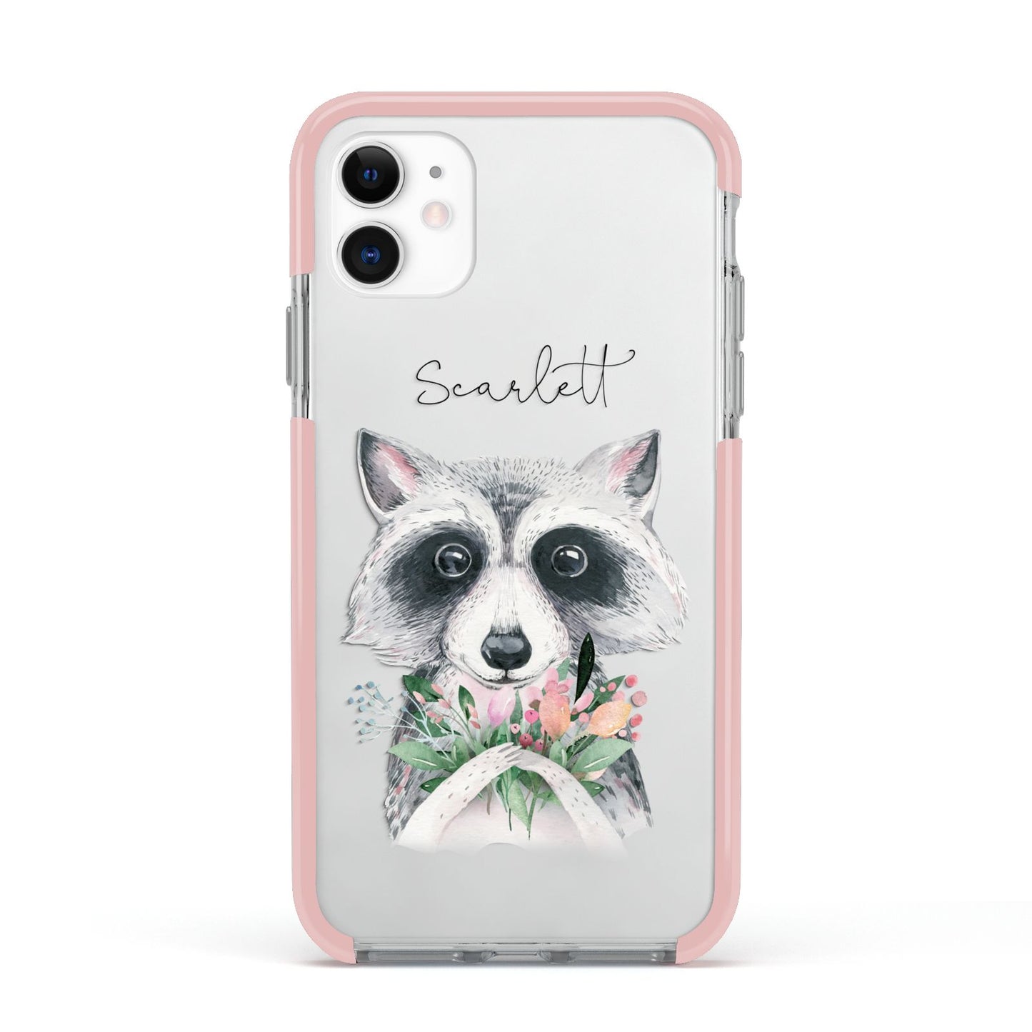 Personalised Raccoon Apple iPhone 11 in White with Pink Impact Case