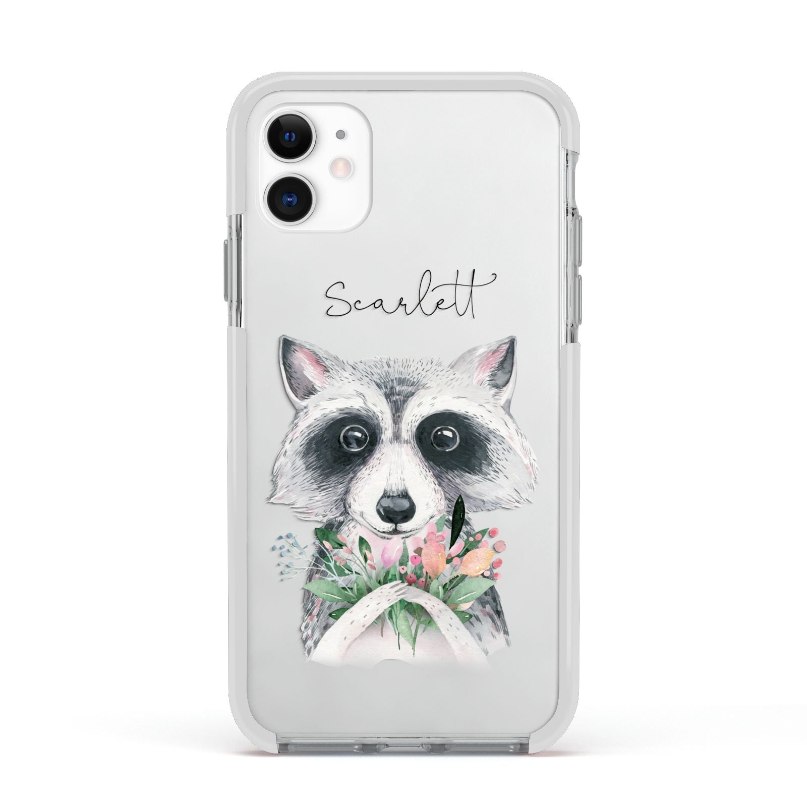 Personalised Raccoon Apple iPhone 11 in White with White Impact Case