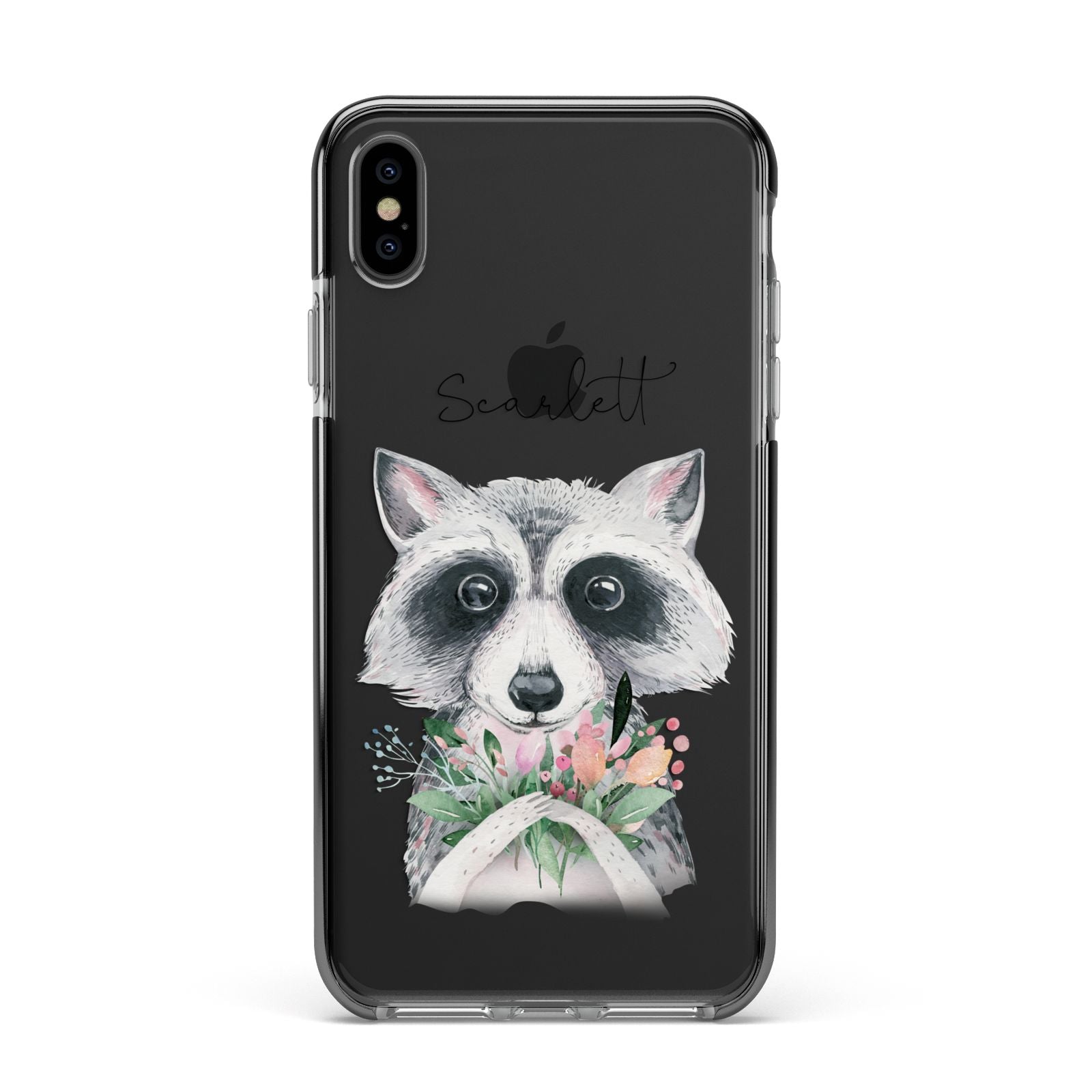 Personalised Raccoon Apple iPhone Xs Max Impact Case Black Edge on Black Phone