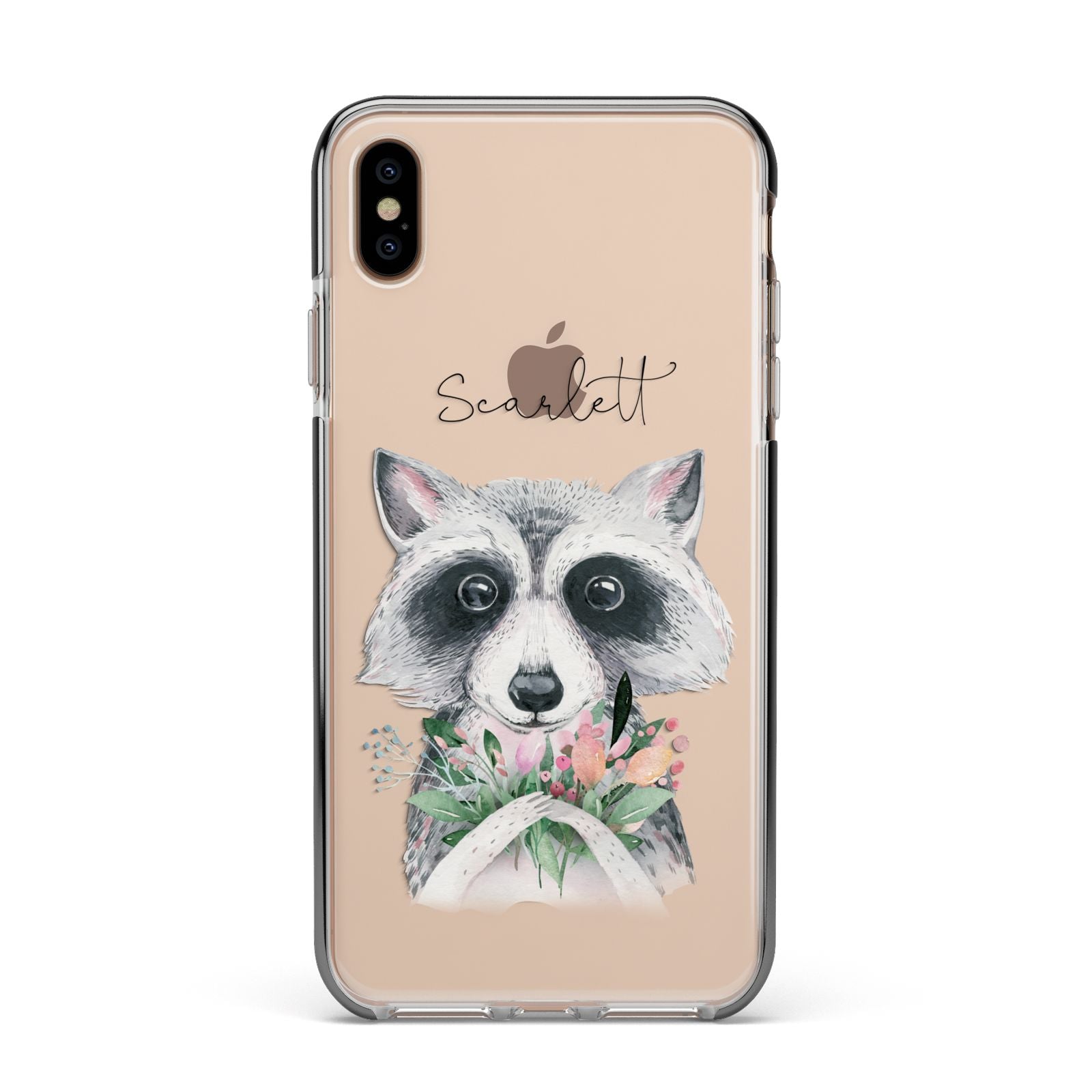 Personalised Raccoon Apple iPhone Xs Max Impact Case Black Edge on Gold Phone