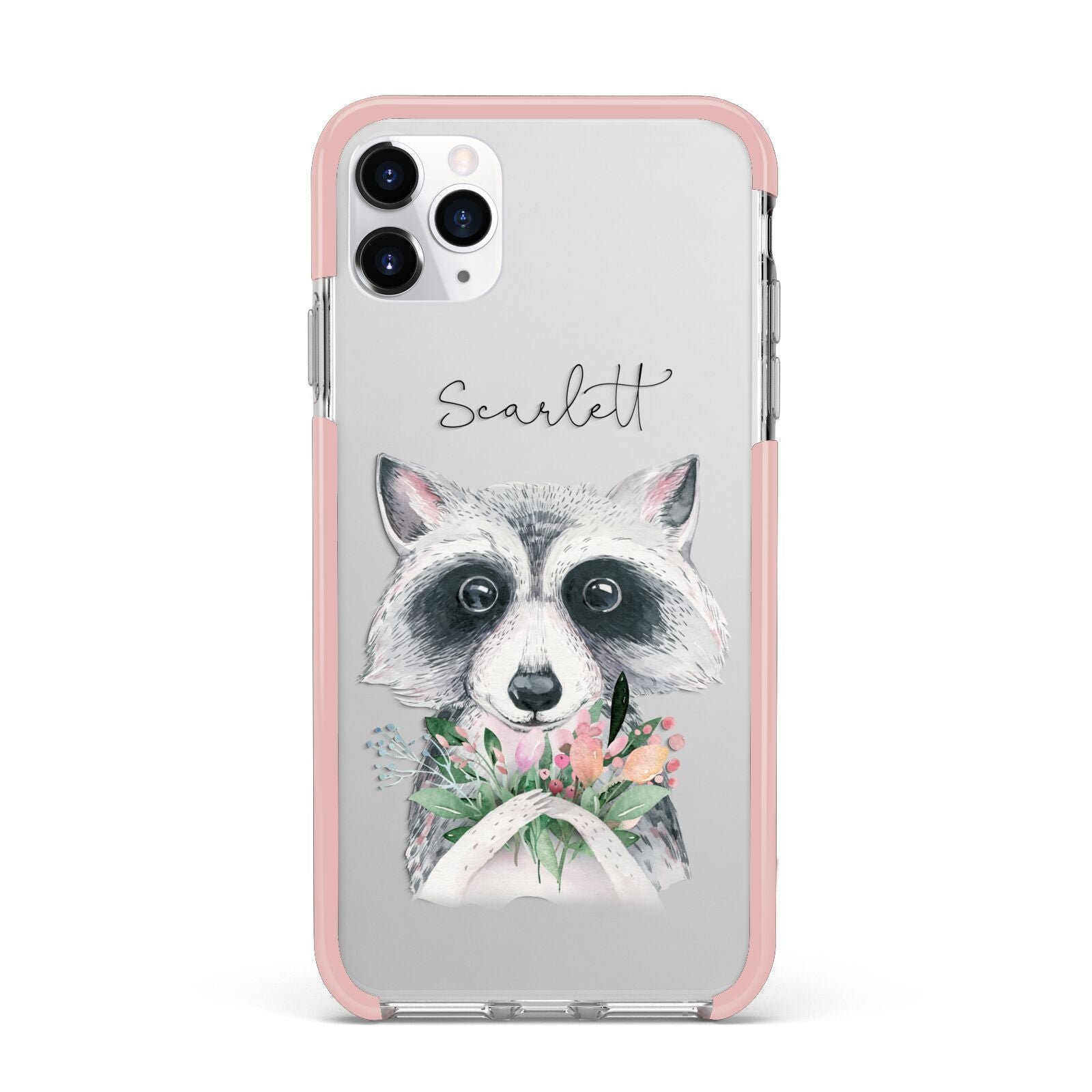 Personalised Raccoon iPhone 11 Pro Max Impact Pink Edge Case